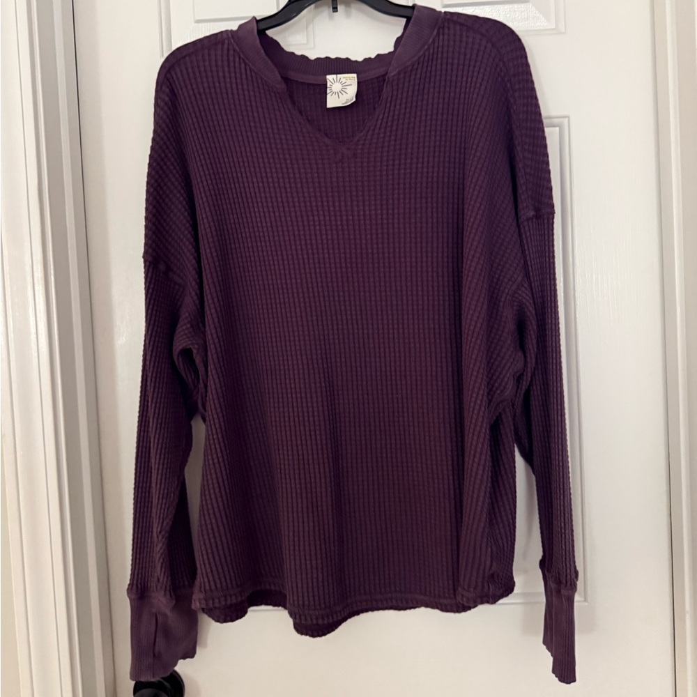 Offline by Aerie Purple Waffle Knit Long Sleeve Top